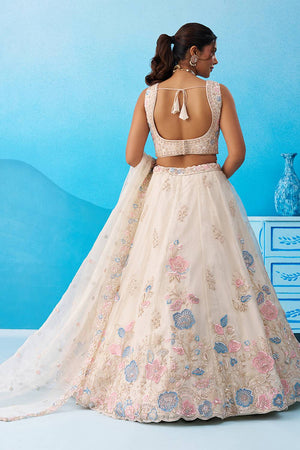 Cream Floral Embroidered Tissue Lehenga (ACA6092)