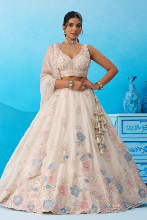 Cream Floral Embroidered Tissue Lehenga (ACA6092)