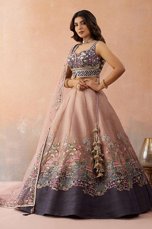 Violet Floral Embroidered Net Lehenga (ACA6096)