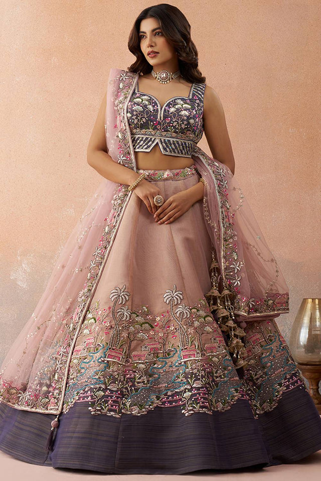 Violet Floral Embroidered Net Lehenga (ACA6096)