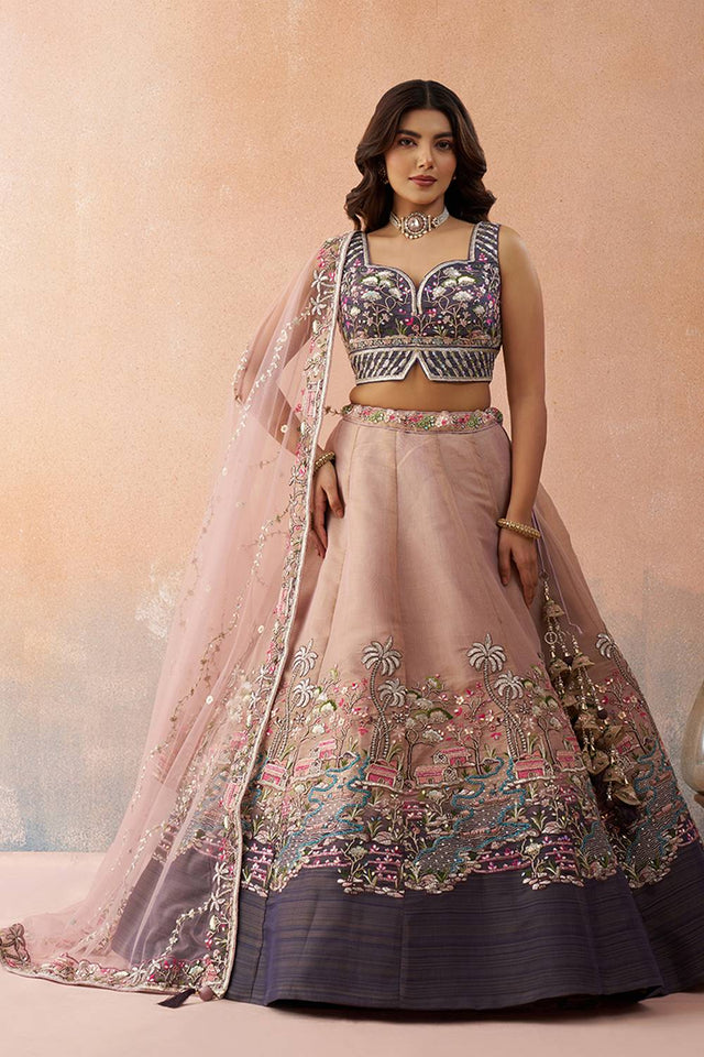 Violet Floral Embroidered Net Lehenga (ACA6096)