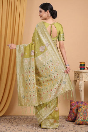 Mustard Woven Linen Saree (ACA6098)