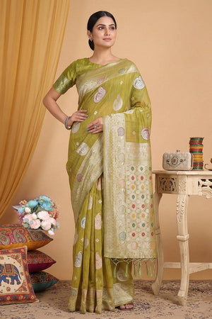 Mustard Woven Linen Saree (ACA6098)