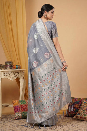 Grey Woven Linen Saree (ACA6099)