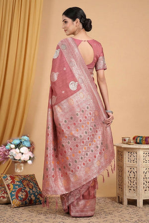 Pink Woven Linen Saree (ACA6102)