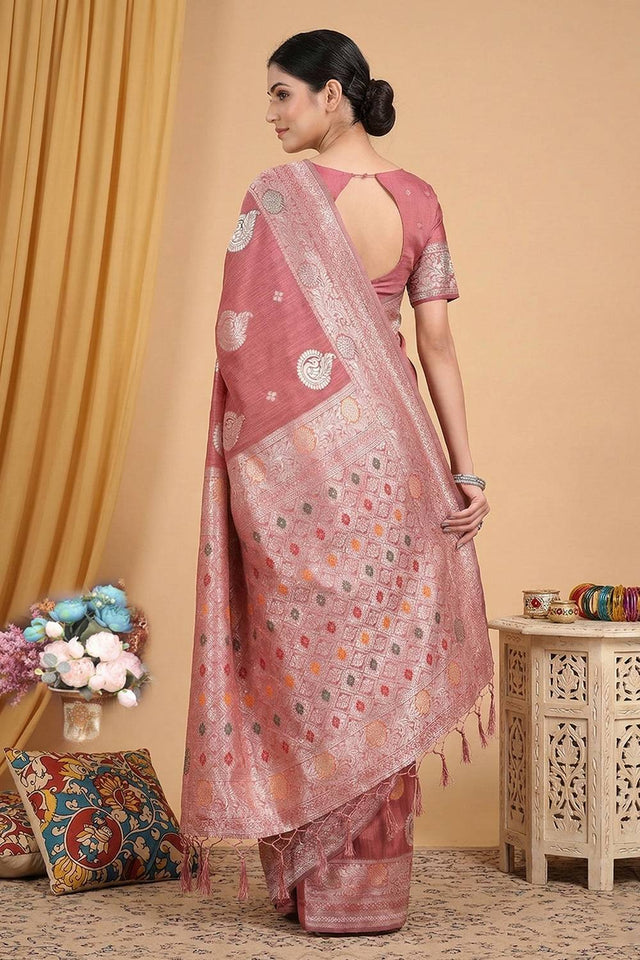 Pink Woven Linen Saree (ACA6102)