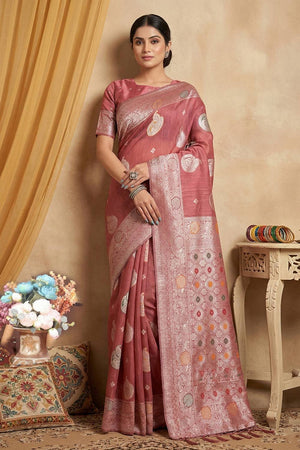 Pink Woven Linen Saree (ACA6102)
