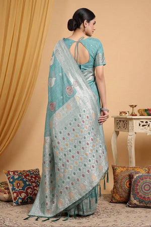 Sea Green Woven Linen Saree (ACA6103)