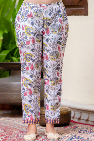 Blue Floral Printed Cotton Blend Kurti Pant Set (ACA6109)