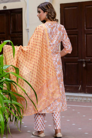 Yellow Floral Printed Cotton Blend Kurti Pant Set (ACA6112)