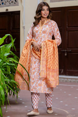 Yellow Floral Printed Cotton Blend Kurti Pant Set (ACA6112)