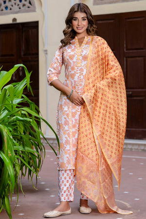 Yellow Floral Printed Cotton Blend Kurti Pant Set (ACA6112)