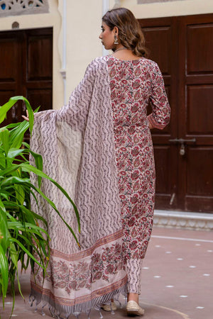 Maroon Floral Printed Cotton Blend Kurti Pant Set (ACA6113)