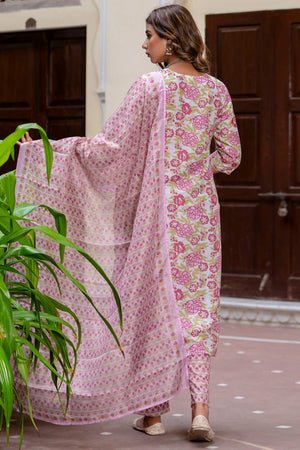 Violet Floral Printed Cotton Blend Kurti Pant Set (ACA6114)