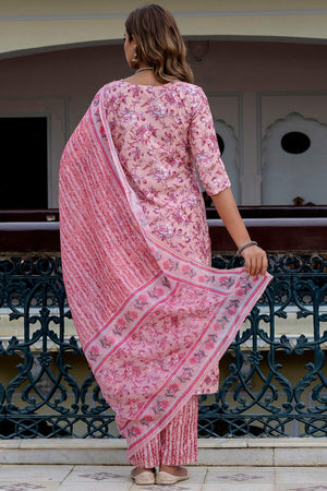 Violet Floral Printed Cotton Blend Kurti Pant Set (ACA6115)
