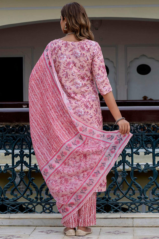 Violet Floral Printed Cotton Blend Kurti Pant Set (ACA6115)
