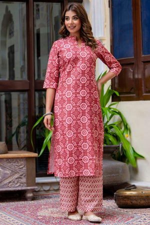 Orange Floral Printed Cotton Blend Kurti Pant Set (ACA6120)