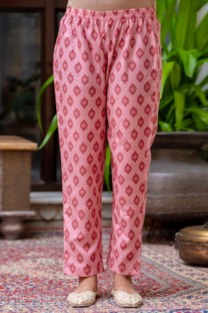 Peach Floral Printed Cotton Blend Kurti Pant Set (ACA6122)