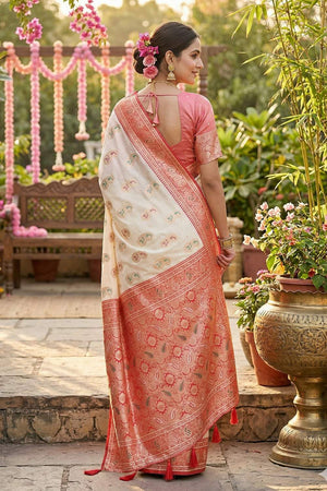 White Woven Silk Blend Saree (ACA6138)