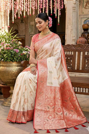 White Woven Silk Blend Saree (ACA6138)