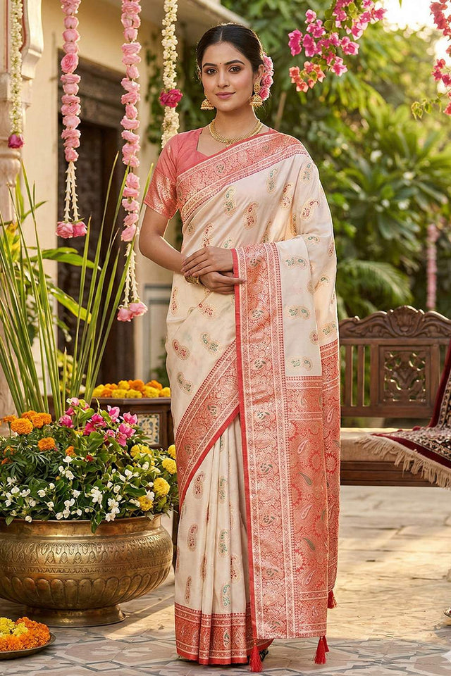 White Woven Silk Blend Saree (ACA6138)