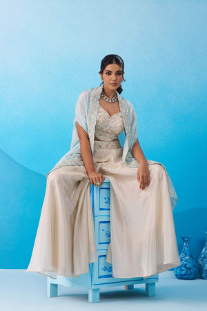 Cream Floral Embroidered Viscose Co-Ord Set (ACA6141)