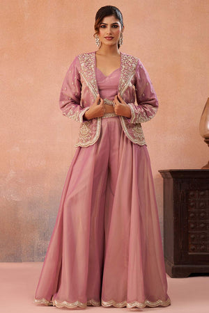 Pink Floral Embroidered Tissue Co-Ord Set (ACA6144)