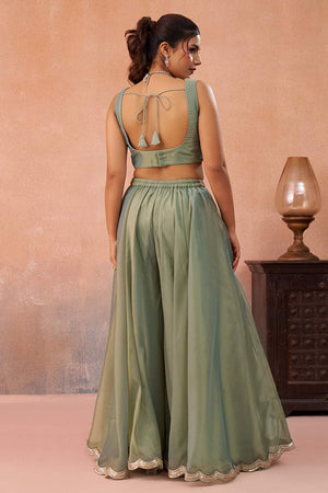 Green Floral Embroidered Tissue Co-Ord Set (ACA6145)