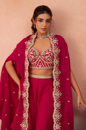 Pink Floral Embroidered Organza Co-Ord Set (ACA6147)