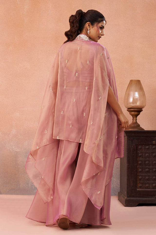 Pink Floral Embroidered Tissue Co-Ord Set (ACA6148)
