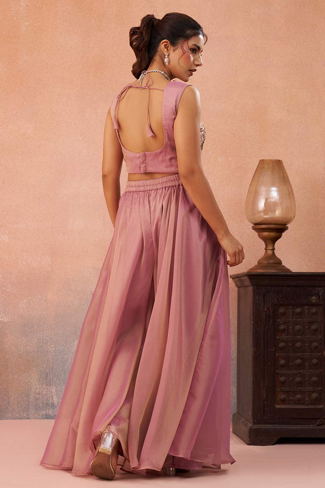 Pink Floral Embroidered Tissue Co-Ord Set (ACA6148)