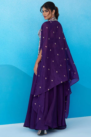 Violet Floral Embroidered Crepe Co-Ord Set (ACA6150)