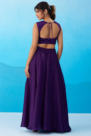 Violet Floral Embroidered Crepe Co-Ord Set (ACA6150)