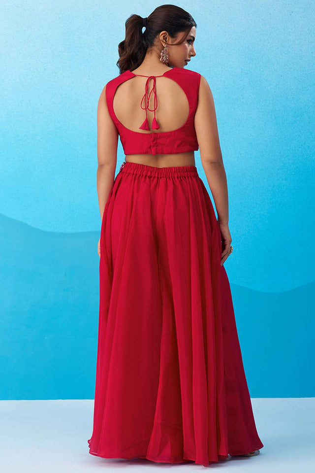 Pink Floral Embroidered Crepe Co-Ord Set (ACA6151)
