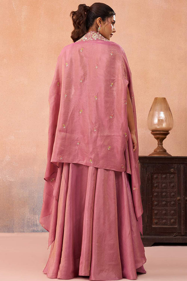 Pink Floral Embroidered Crepe Co-Ord Set (ACA6152)