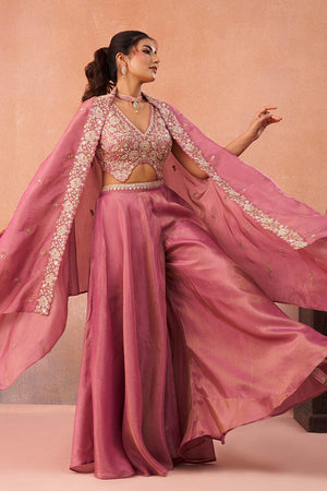 Pink Floral Embroidered Crepe Co-Ord Set (ACA6152)