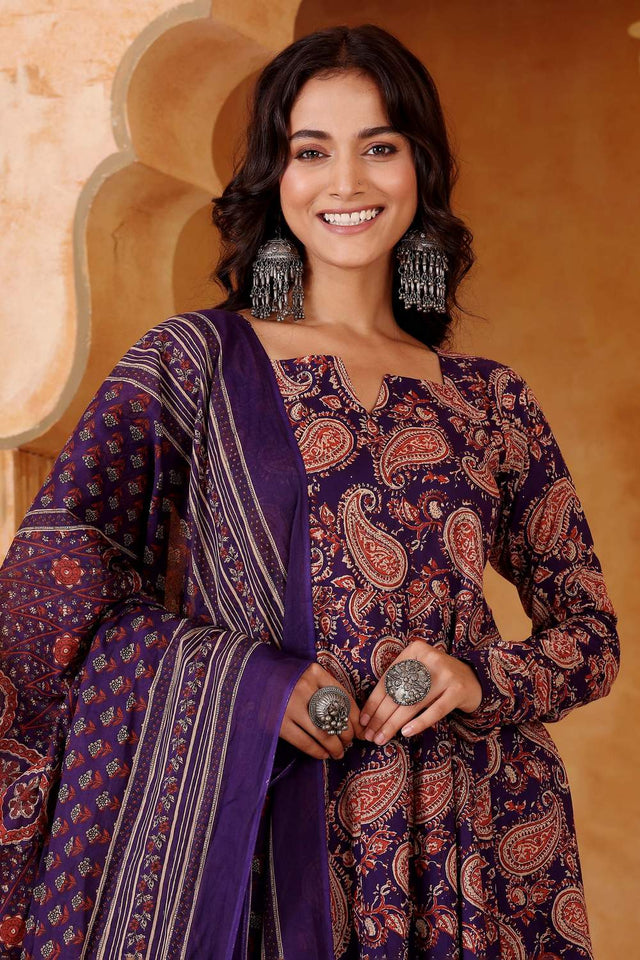 Violet Printed Rayon Kurti Pant Set (ACA6156)