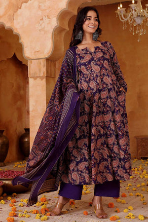 Violet Printed Rayon Kurti Pant Set (ACA6156)