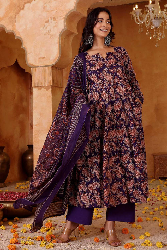 Violet Printed Rayon Kurti Pant Set (ACA6156)