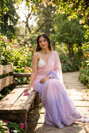 Pink & Lavender Sequin Pixel Crush Saree (ACA6179)