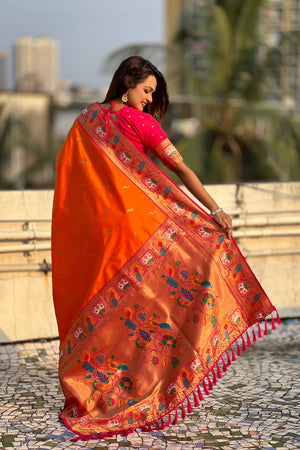 Orange Woven Paithani Silk Saree (ACA6187)