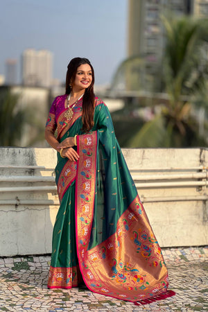 Turquoise Woven Paithani Silk Saree (ACA6188)