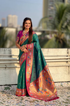 Turquoise Woven Paithani Silk Saree (ACA6188)