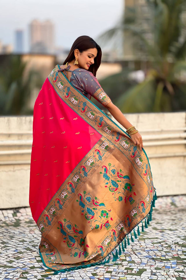 Pink Woven Paithani Silk Saree (ACA6189)