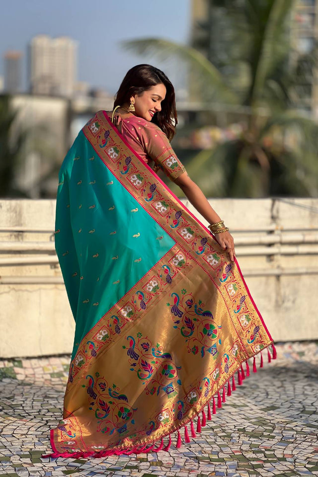 Sea Green Woven Paithani Silk Saree (ACA6192)