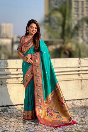 Sea Green Woven Paithani Silk Saree (ACA6192)