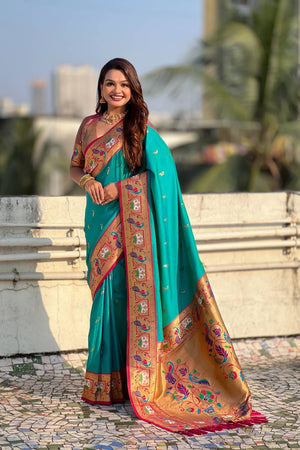 Sea Green Woven Paithani Silk Saree (ACA6192)