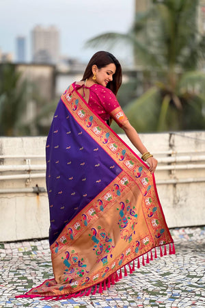 Violet Woven Paithani Silk Saree (ACA6193)