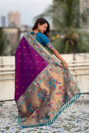 Wine Woven Paithani Silk Saree (ACA6194)