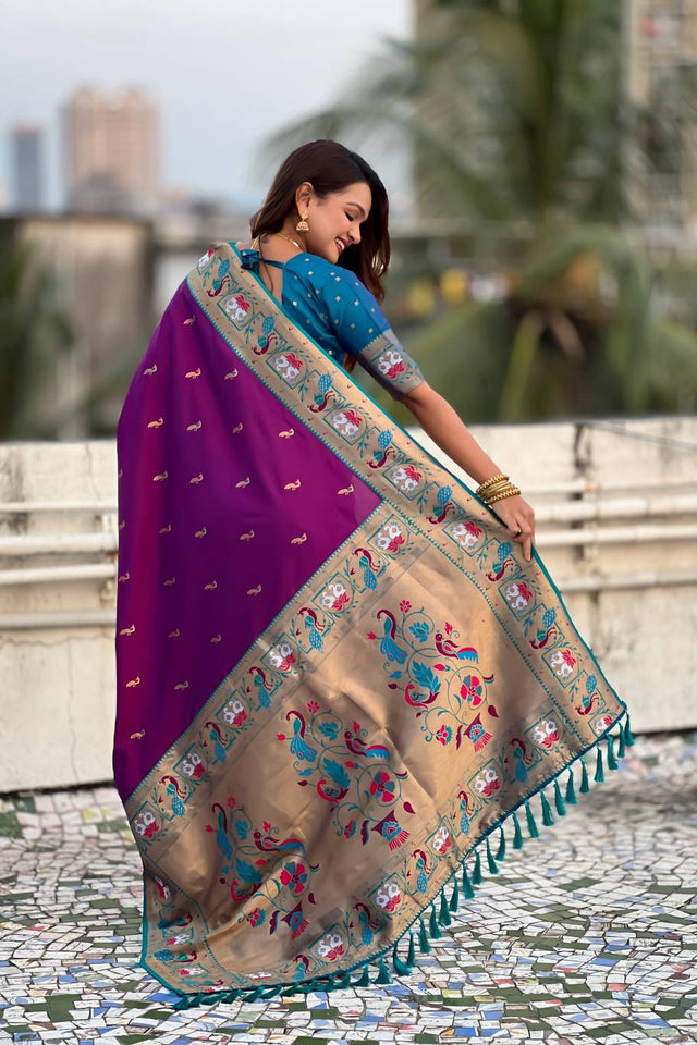 Wine Woven Paithani Silk Saree (ACA6194)